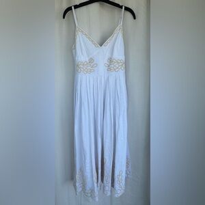 Christian LaCroix white w/ cream embroidery smocked back sundress. Size S lined